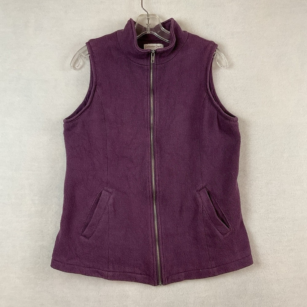 Coldwater Creek Vest Womens L 14 Purple Knit Lined Pockets Full Zip Sleeveless